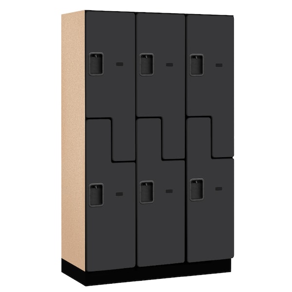 Wardrobe Locker, 45" W, 18" D, 76" H, (3) Wide, (6) Openings, Black